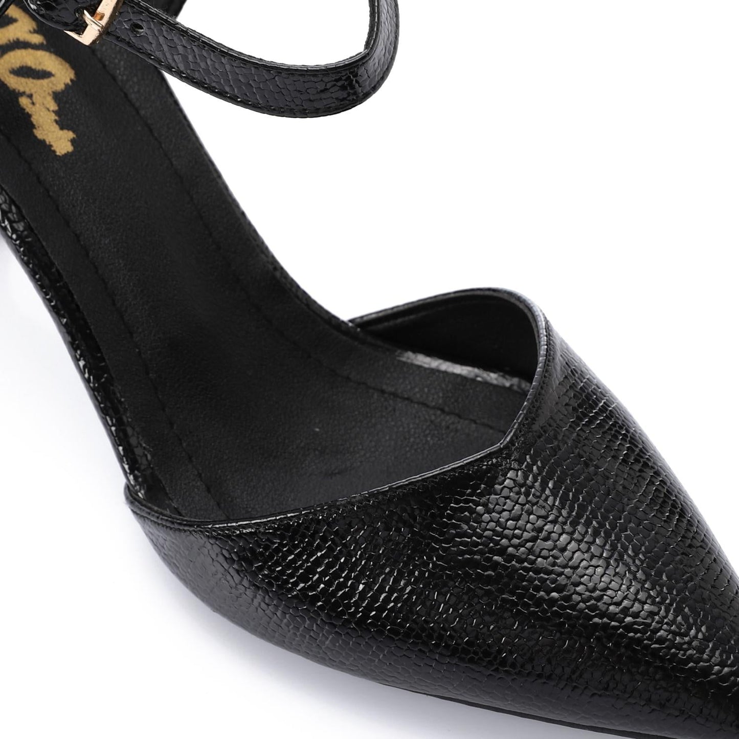 Faux Leather Pointed-Toe Kitten Heel Pump - Black