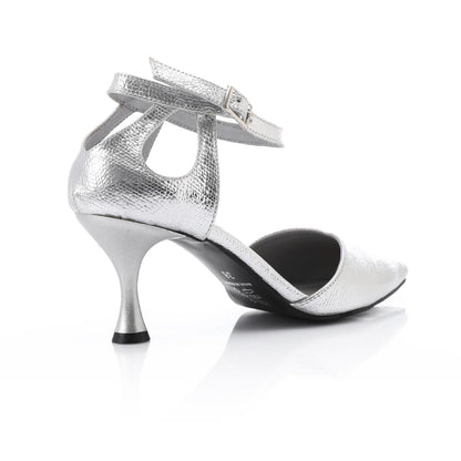 Faux Leather Pointed-Toe Kitten Heel Pump - Silver