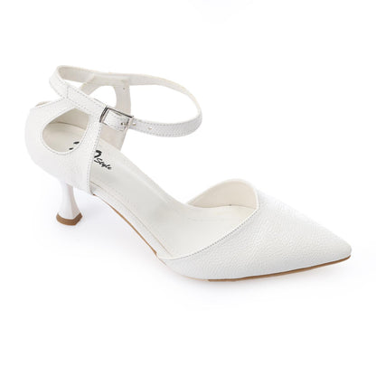 Faux Leather Pointed-Toe Kitten Heel Pump - White