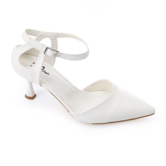 Faux Leather Pointed-Toe Kitten Heel Pump - White
