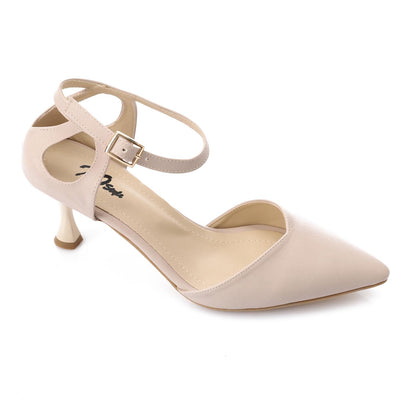 Faux Leather Pointed-Toe Kitten Heel Pump - Beige