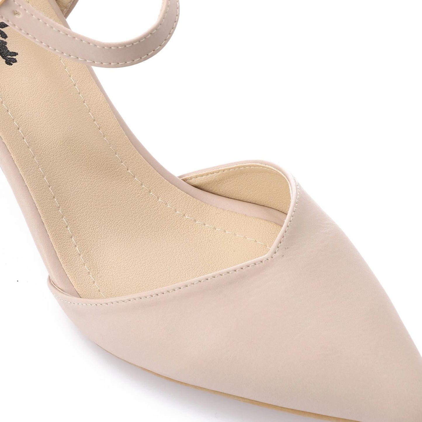 Faux Leather Pointed-Toe Kitten Heel Pump - Beige