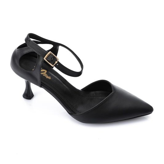 Faux Leather Pointed-Toe Kitten Heel Pump - Black