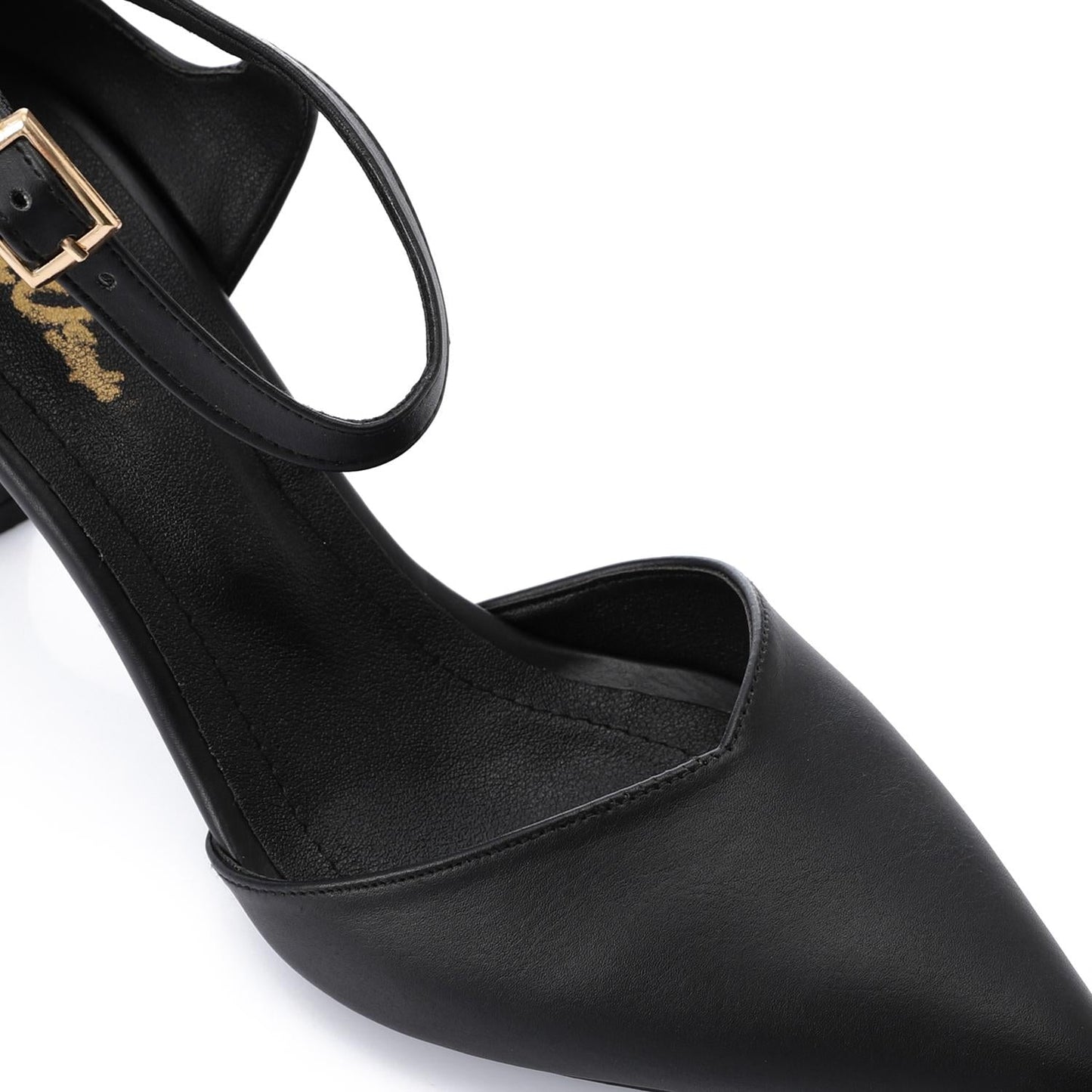 Faux Leather Pointed-Toe Kitten Heel Pump - Black