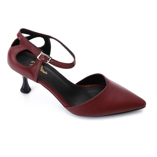 Faux Leather Pointed-Toe Kitten Heel Pump - Burgundy