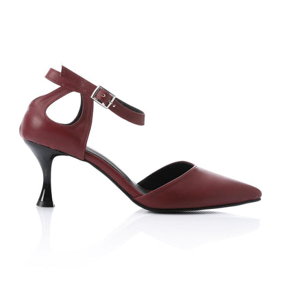 Faux Leather Pointed-Toe Kitten Heel Pump - Burgundy