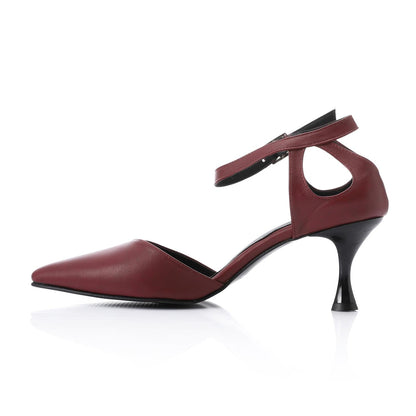 Faux Leather Pointed-Toe Kitten Heel Pump - Burgundy