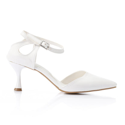Faux Leather Pointed-Toe Kitten Heel Pump - White
