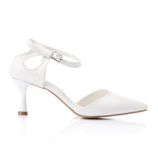 Faux Leather Pointed-Toe Kitten Heel Pump - White
