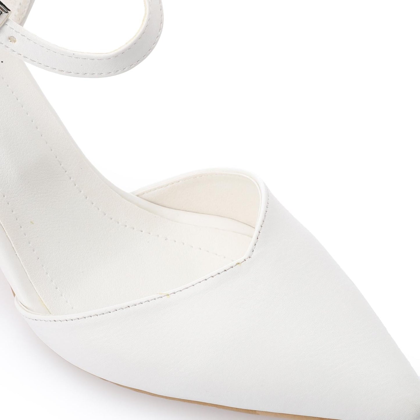 Faux Leather Pointed-Toe Kitten Heel Pump - White