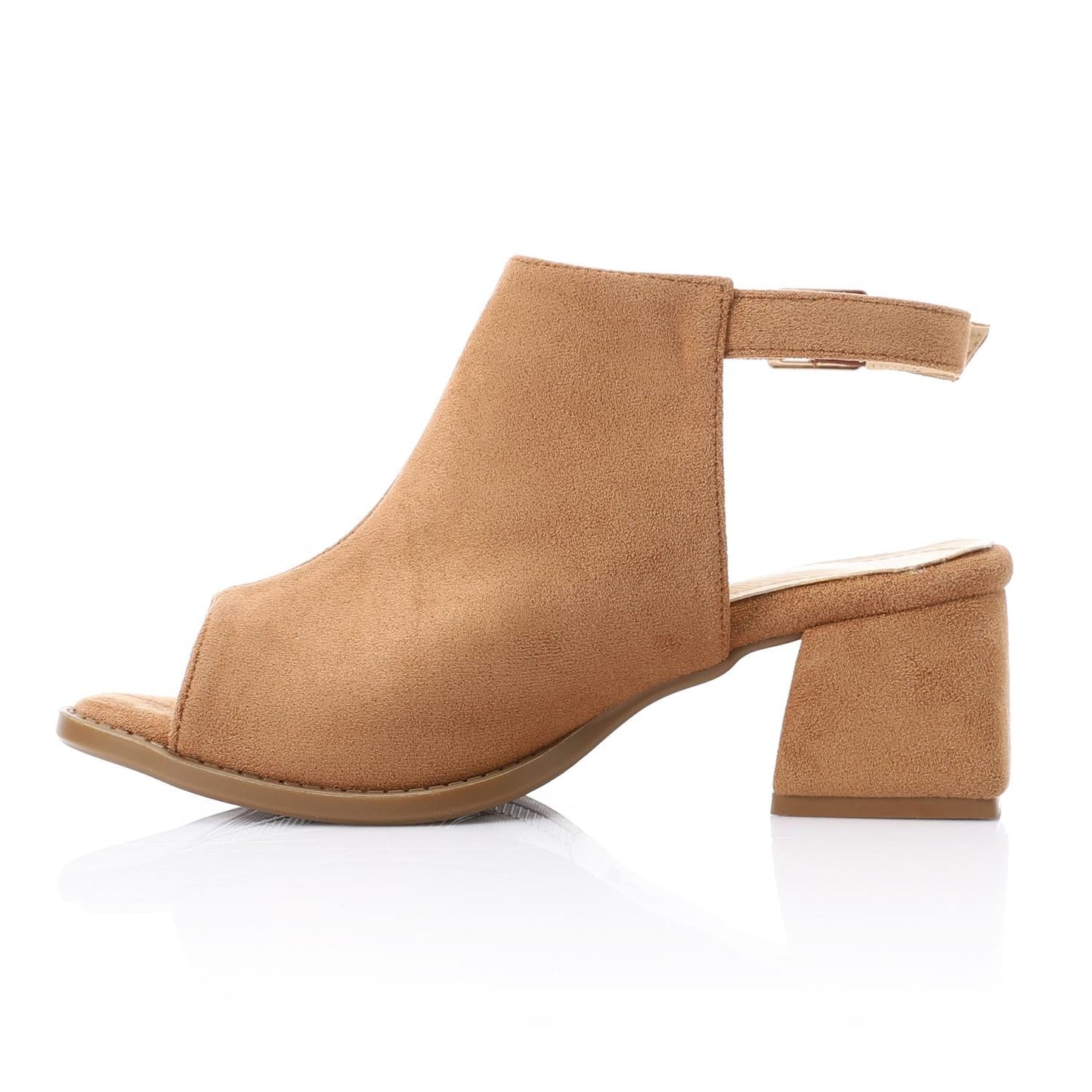Suede Peep-Toe Block Heel Sandals - Camel