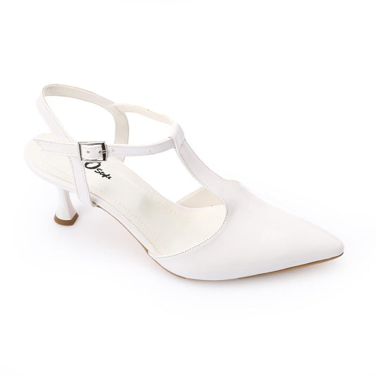 Faux Leather T-Strap Heeled Shoe – White
