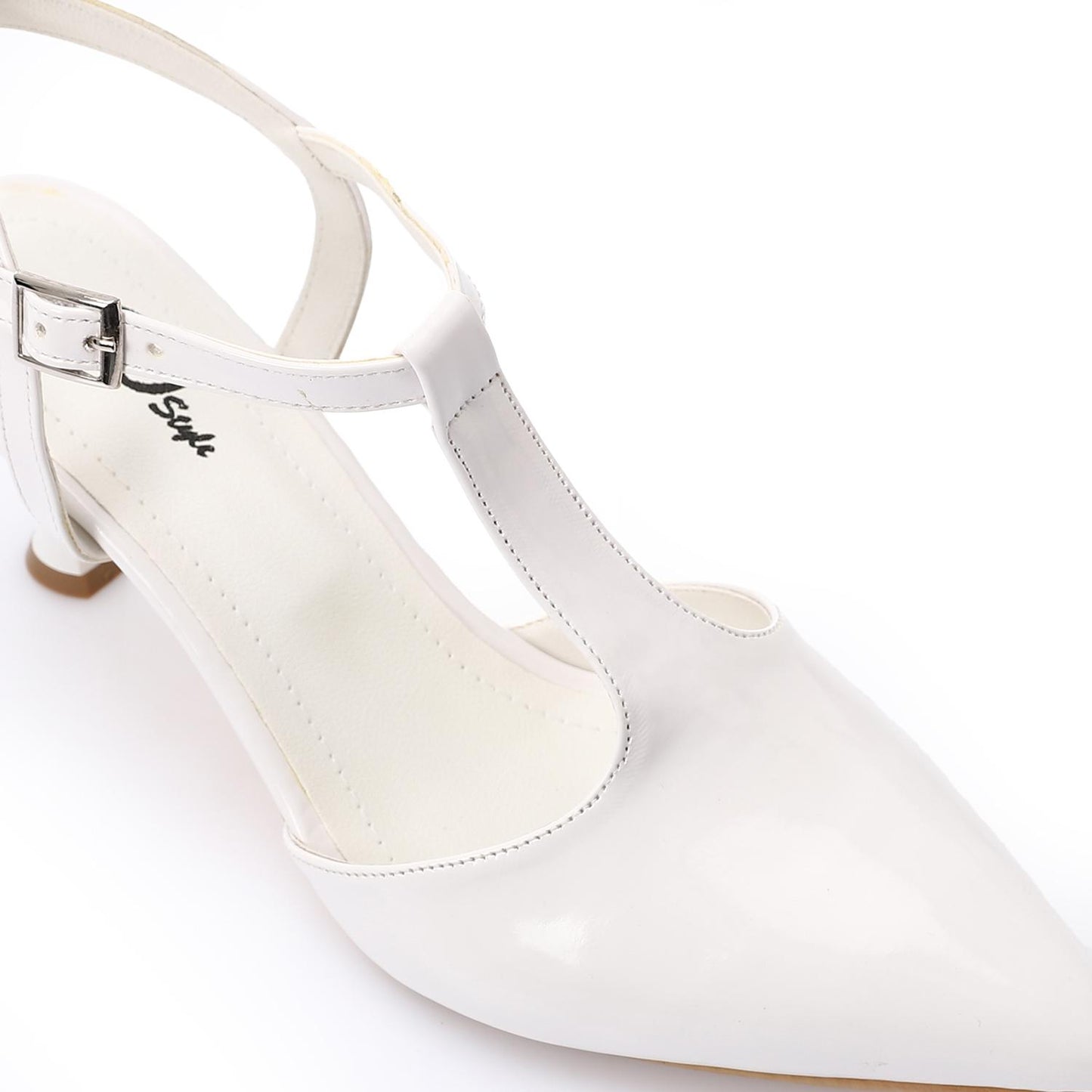 Faux Leather T-Strap Heeled Shoe – White