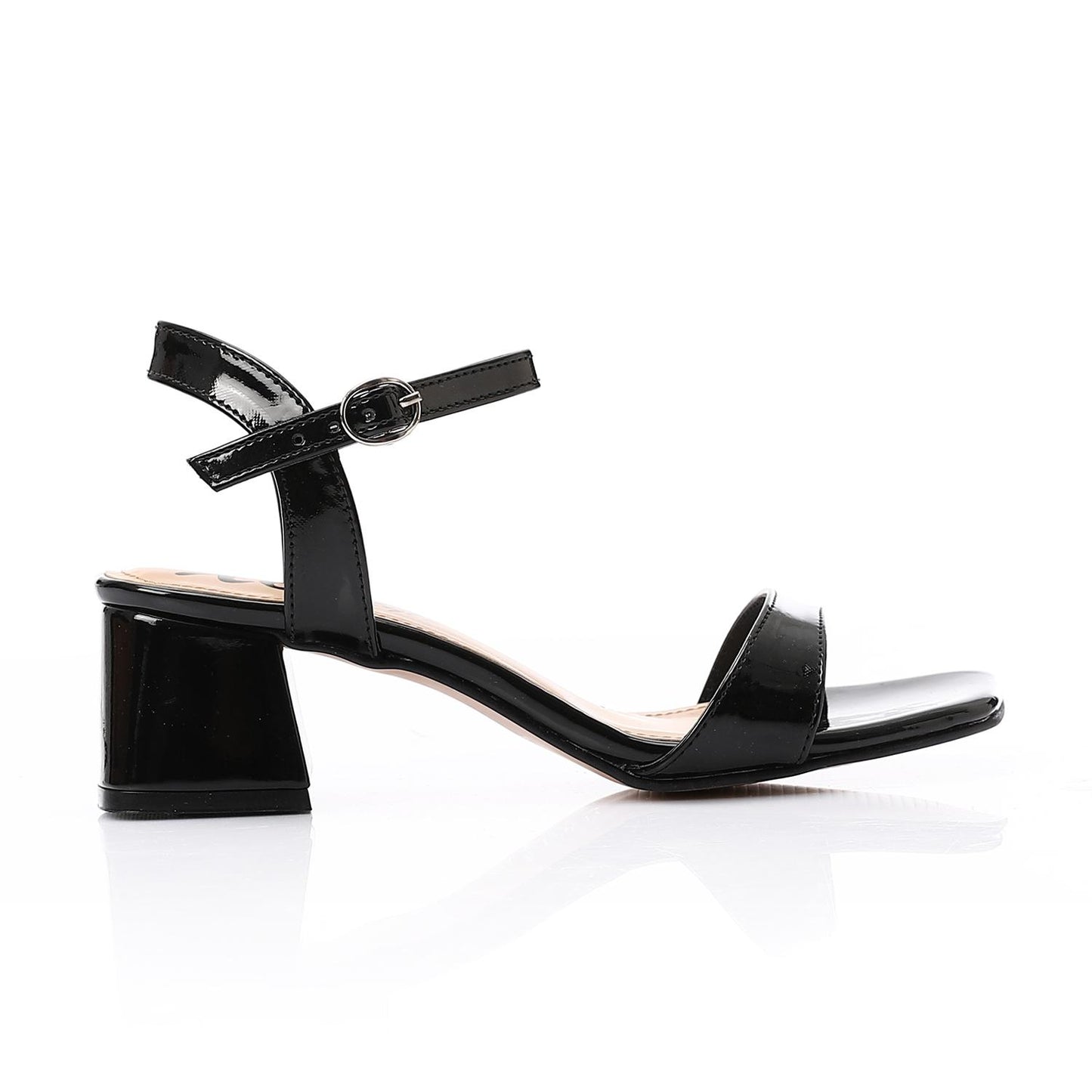 Faux Leather Block Heel Sandals - Black