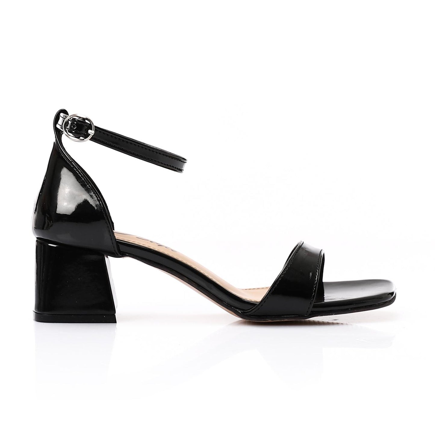 Faux Leather Solid Block Heel Sandals – Black