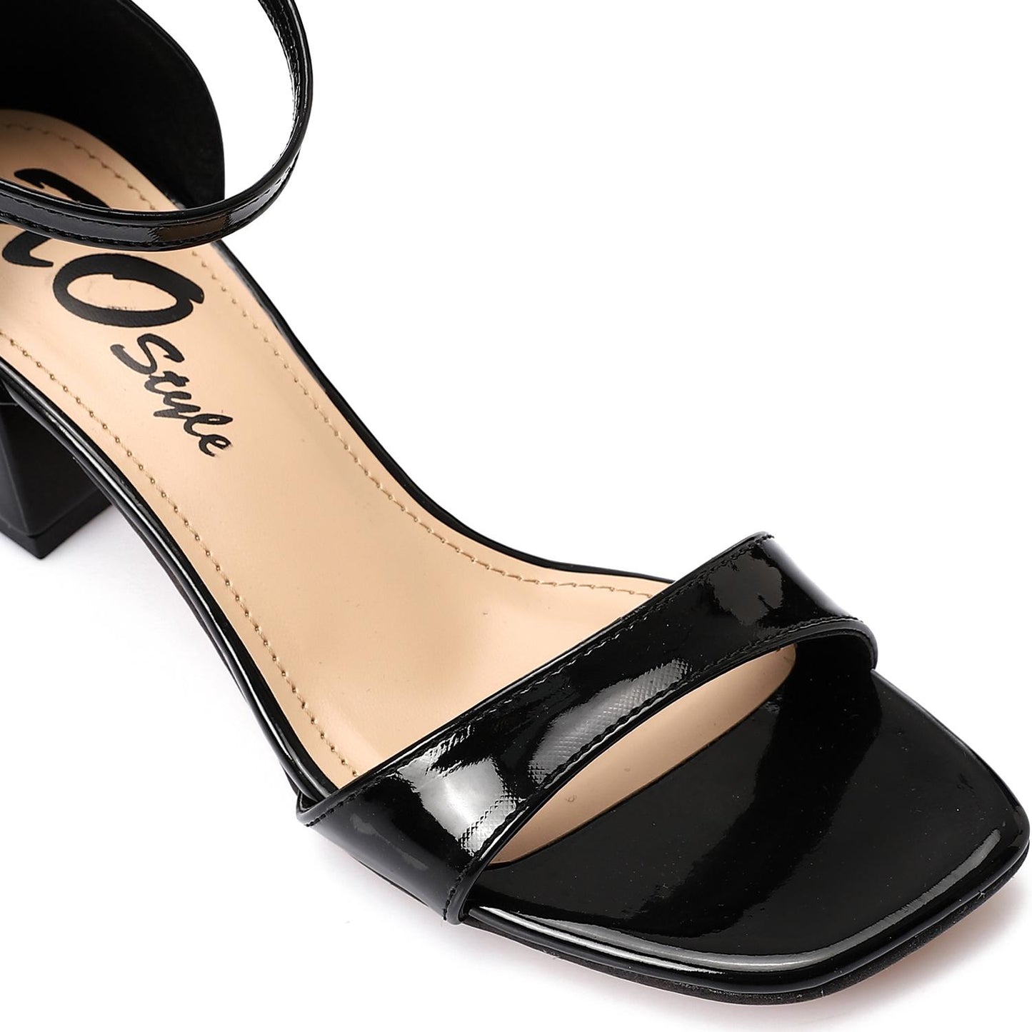 Faux Leather Solid Block Heel Sandals – Black
