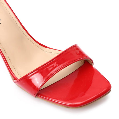 Faux Leather Solid Block Heel Sandals – Red
