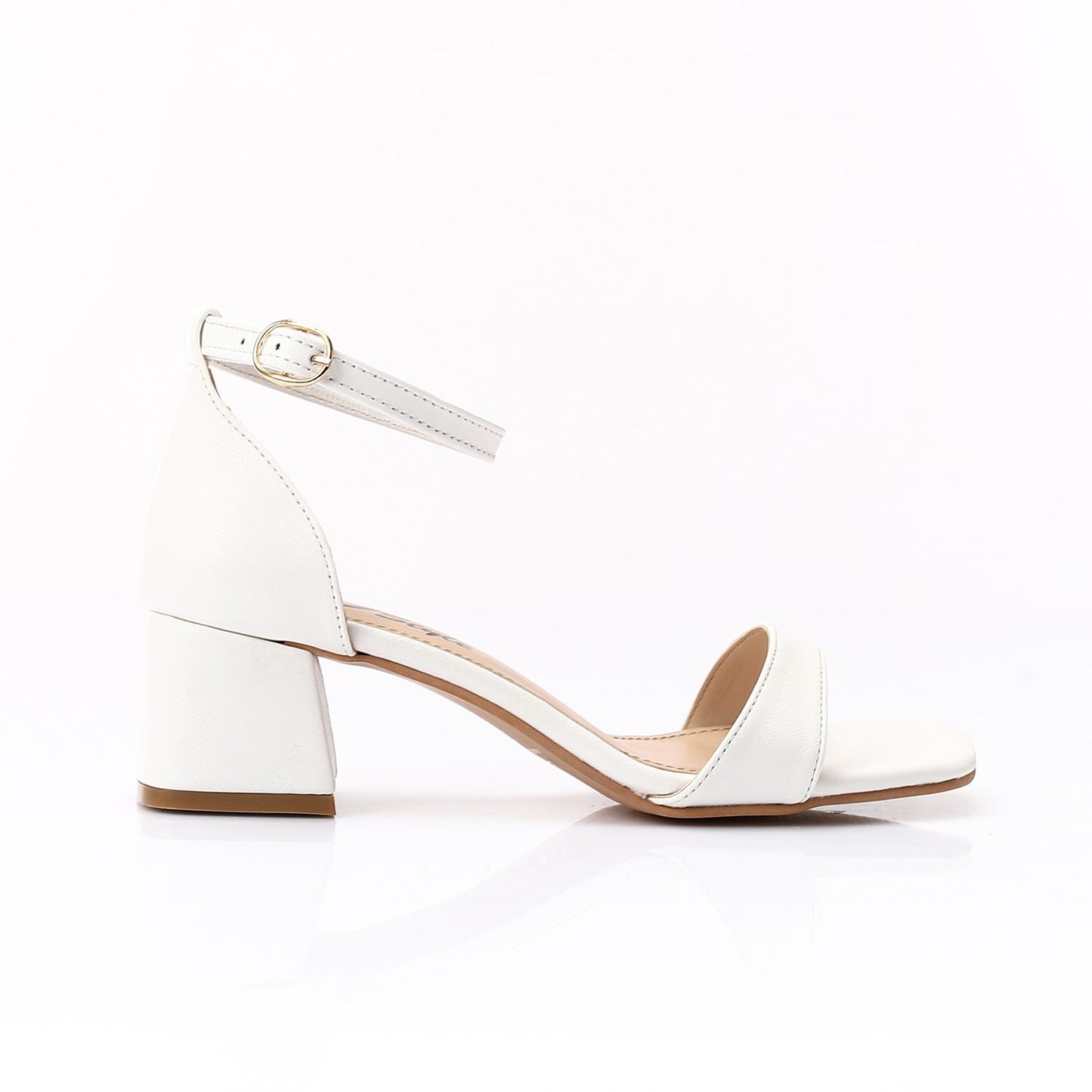 Faux Leather Solid Block Heel Sandals – White