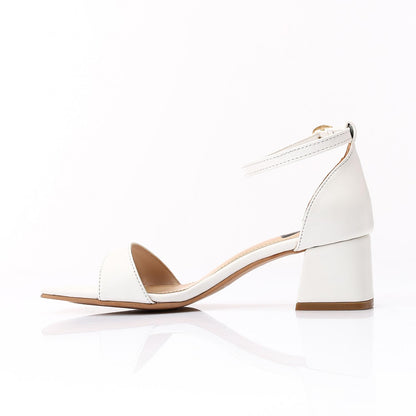 Faux Leather Solid Block Heel Sandals – White