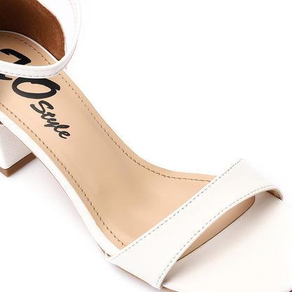 Faux Leather Solid Block Heel Sandals – White