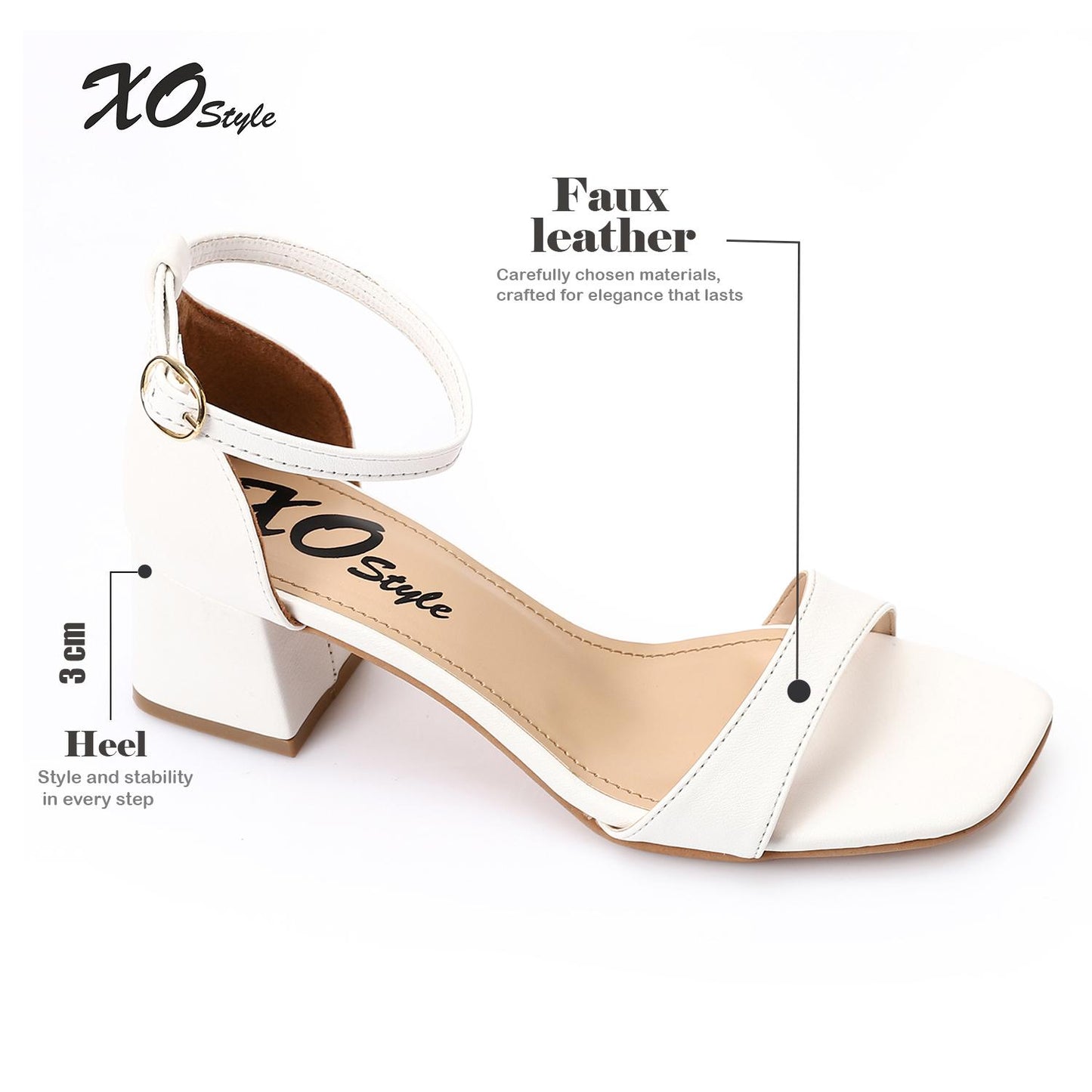 Faux Leather Solid Block Heel Sandals – White