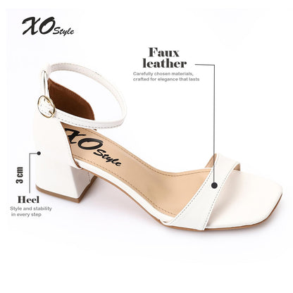 Faux Leather Solid Block Heel Sandals – White