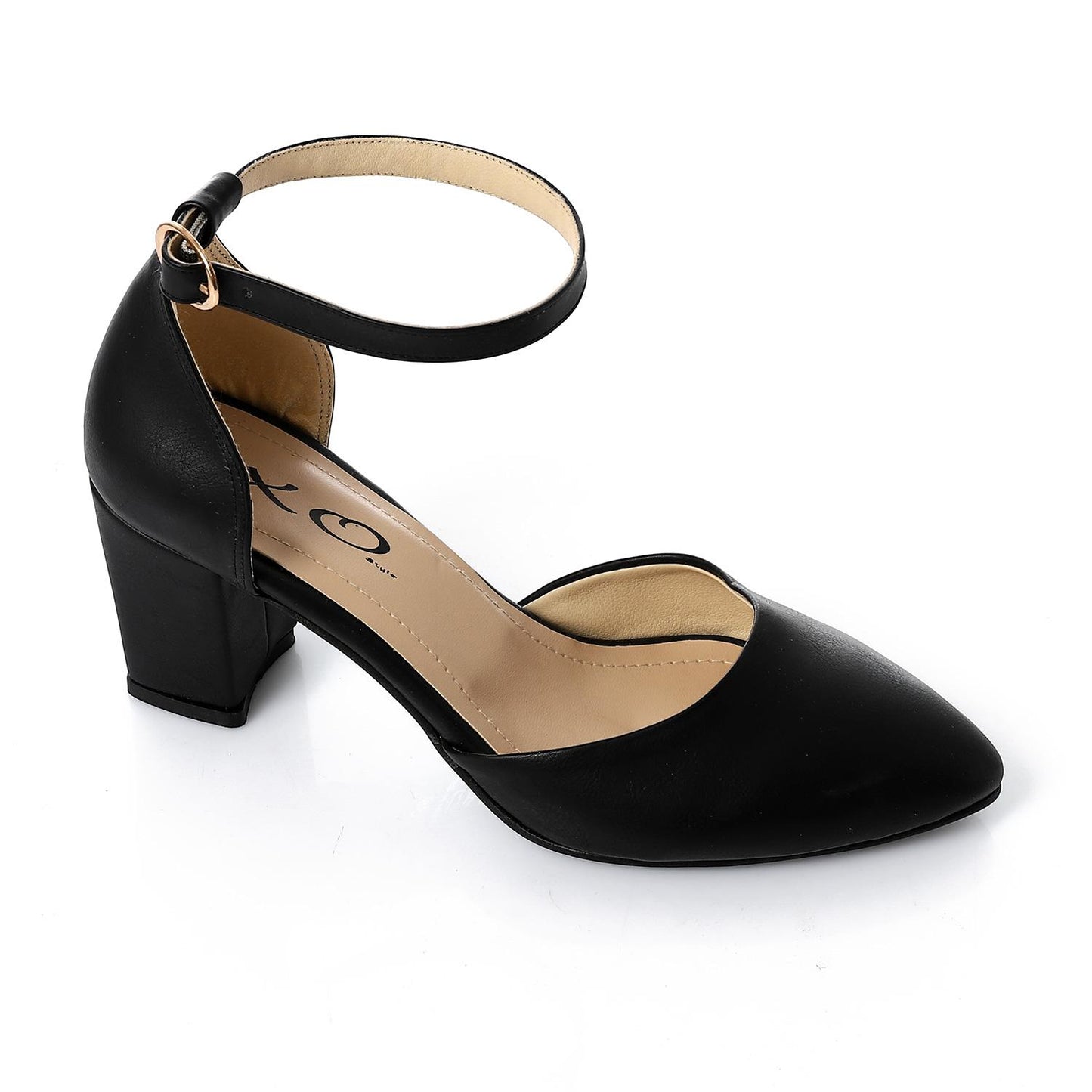 Faux Leather Ankle-Strap Heels - Black