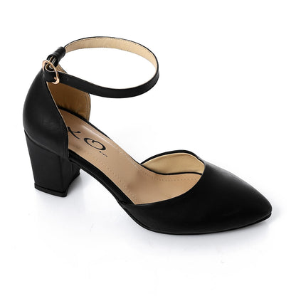 Faux Leather Ankle-Strap Heels - Black