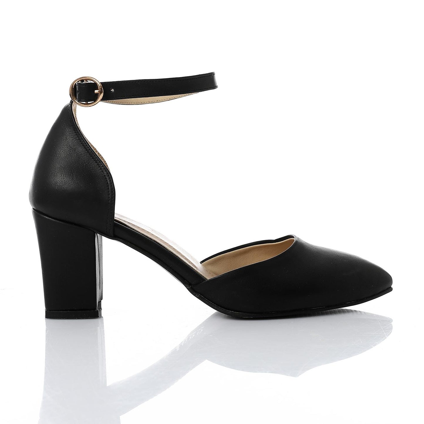 Faux Leather Ankle-Strap Heels - Black