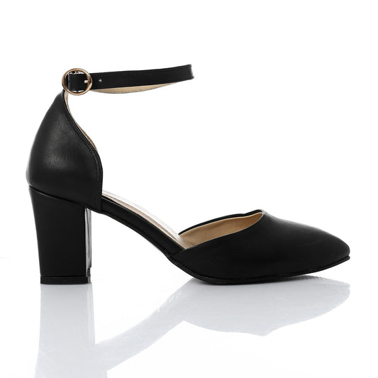 Faux Leather Ankle-Strap Heels - Black