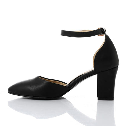Faux Leather Ankle-Strap Heels - Black
