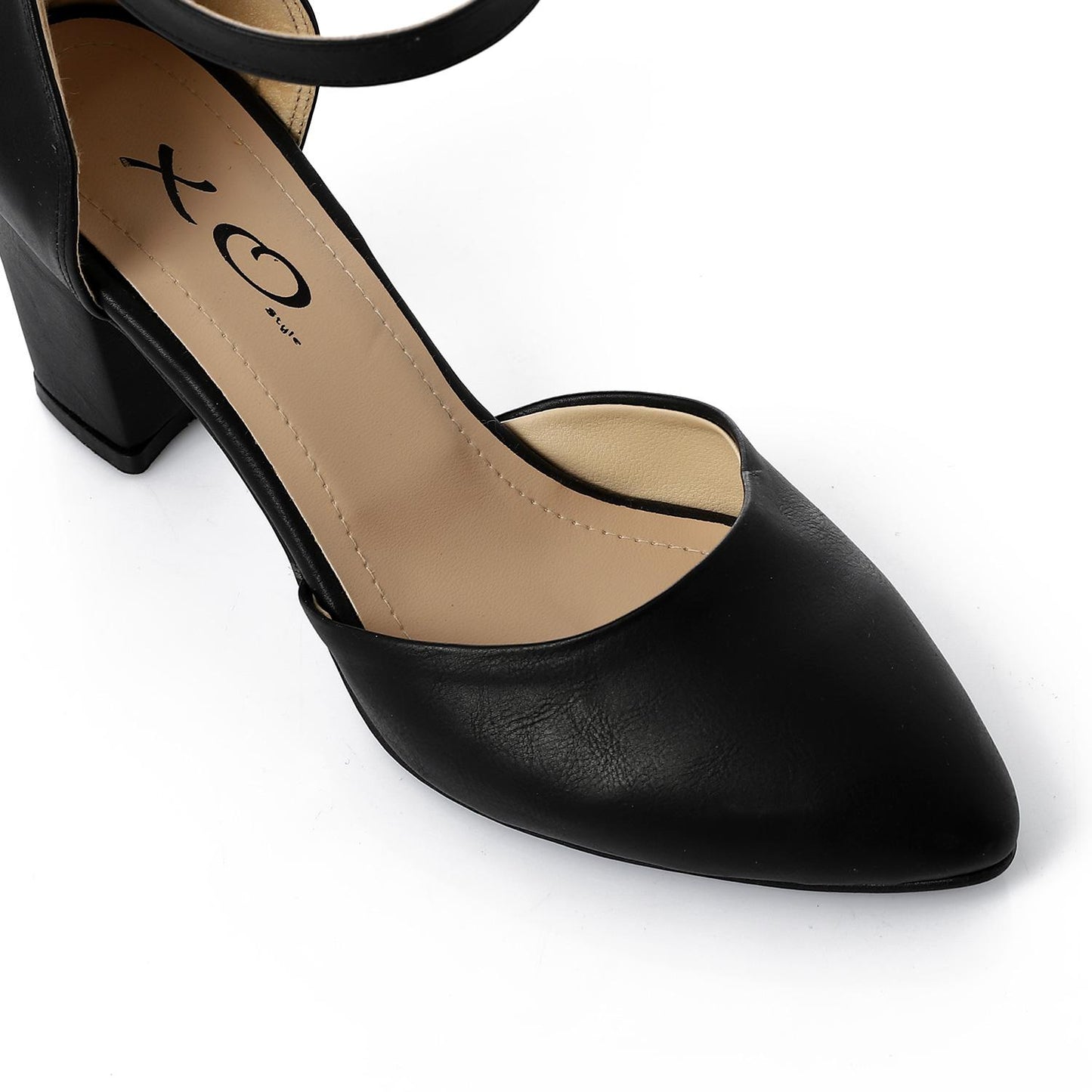 Faux Leather Ankle-Strap Heels - Black