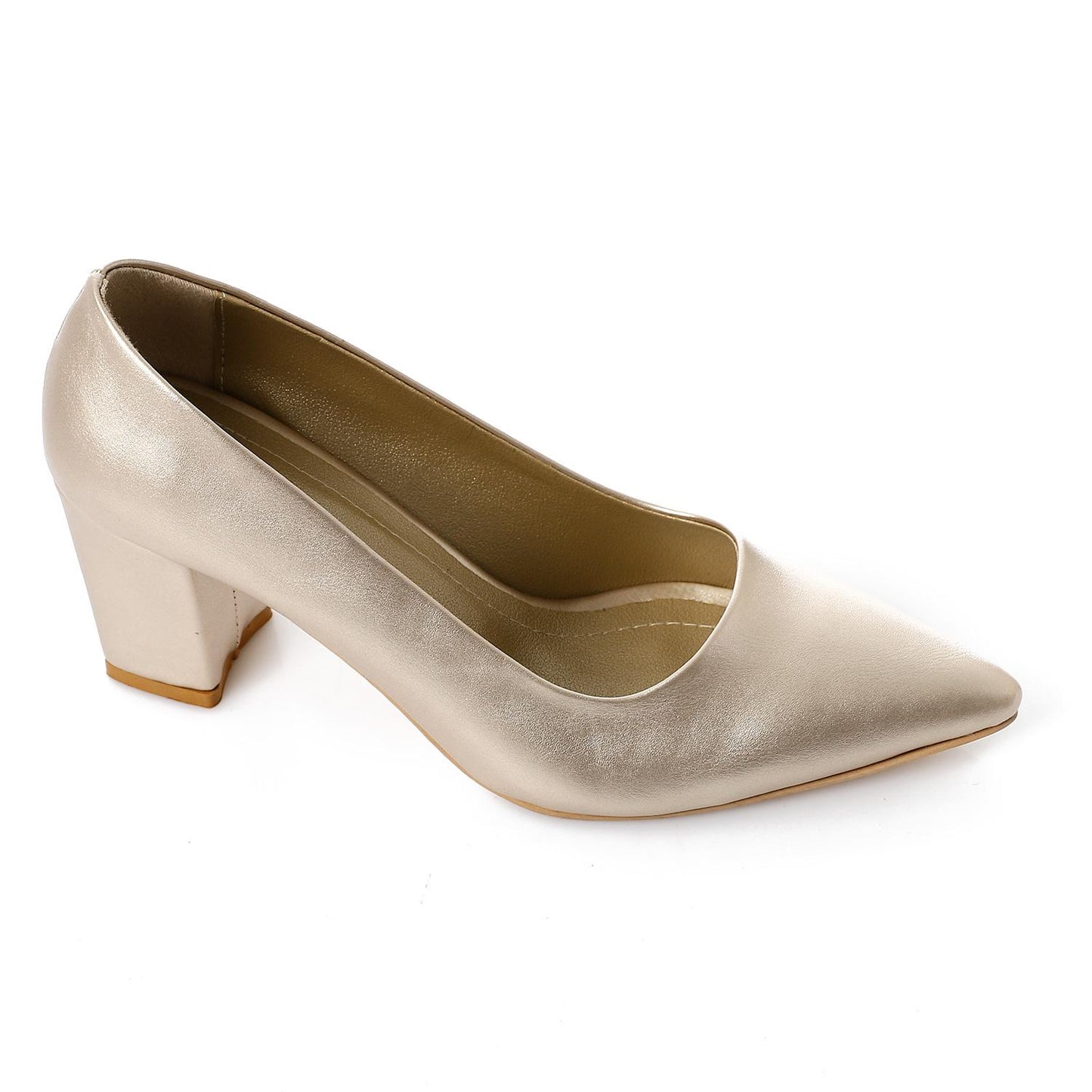 Faux Leather Solid Block Heel Pumps – Gold