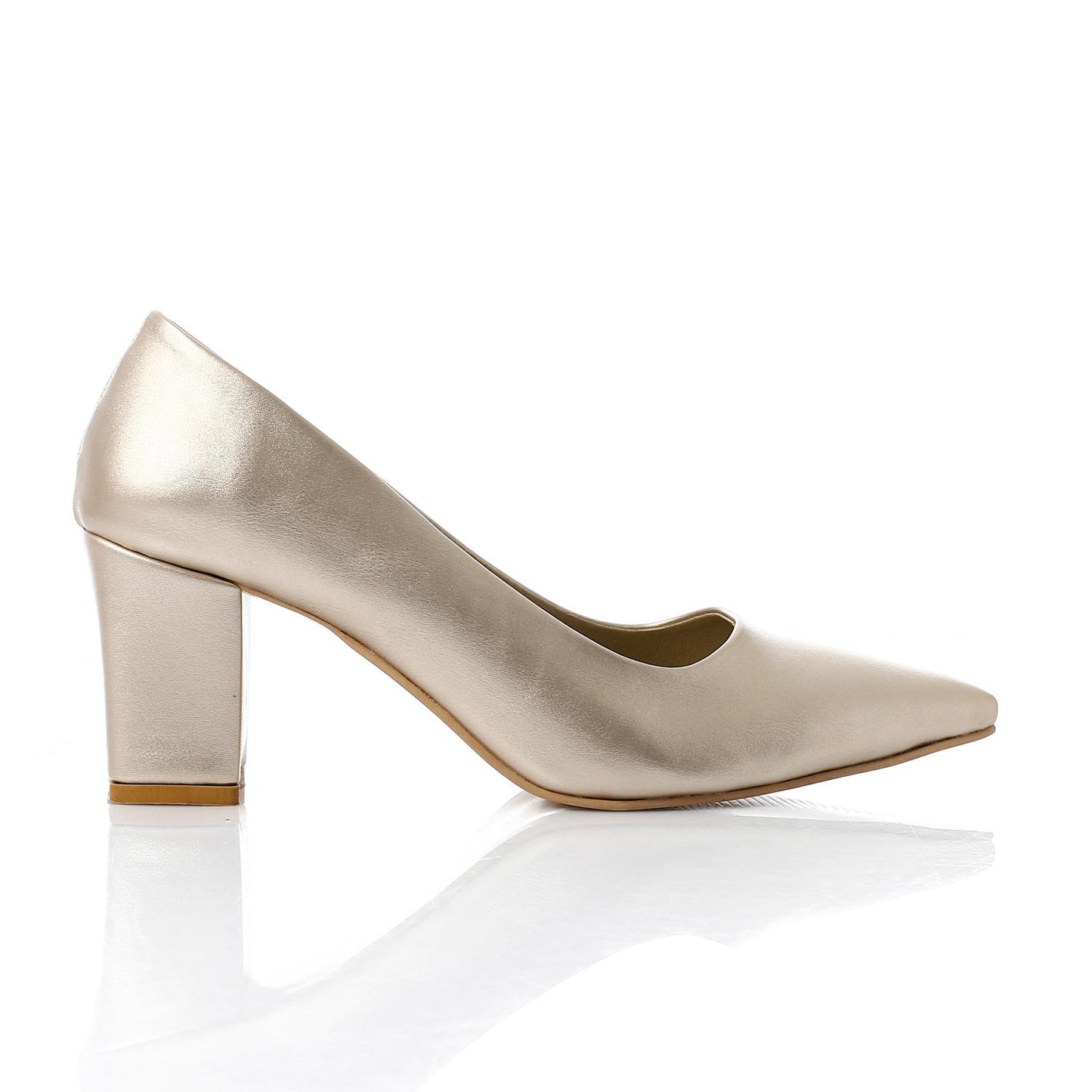 Faux Leather Solid Block Heel Pumps – Gold