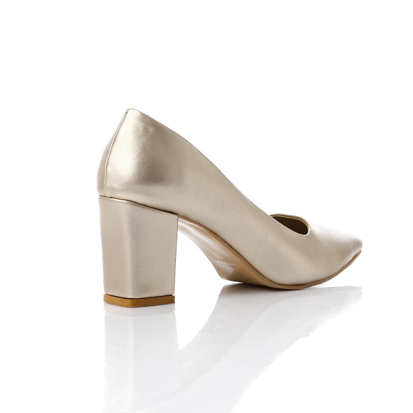 Faux Leather Solid Block Heel Pumps – Gold