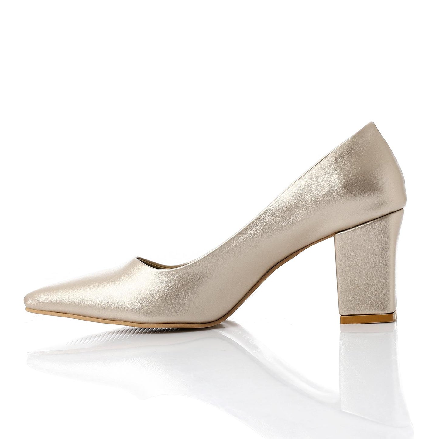 Faux Leather Solid Block Heel Pumps – Gold