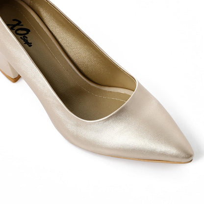 Faux Leather Solid Block Heel Pumps – Gold