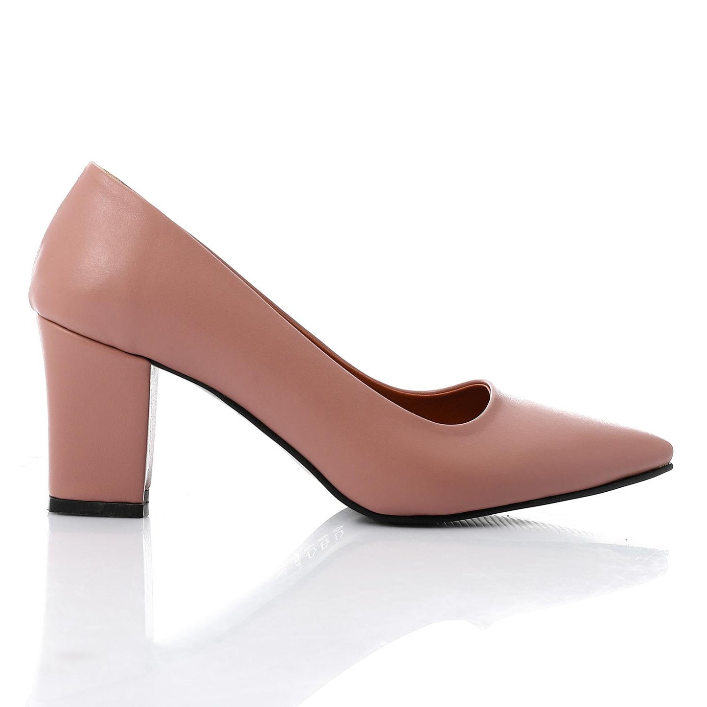 Faux Leather Solid Block Heel Pumps – Pink