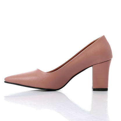 Faux Leather Solid Block Heel Pumps – Pink