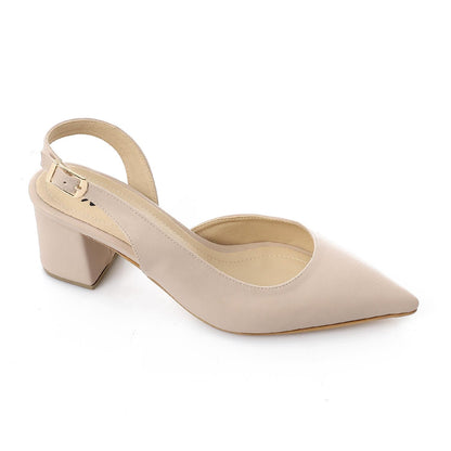 Faux Leather Solid Block Heel Slingback Pumps - Beige