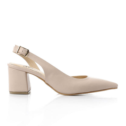 Faux Leather Solid Block Heel Slingback Pumps - Beige