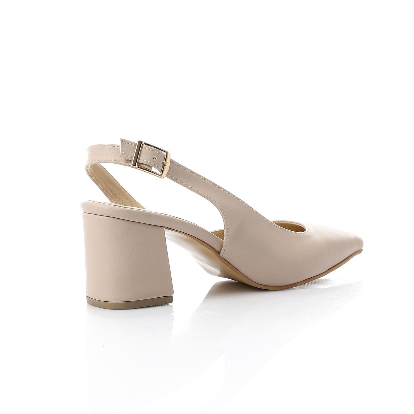 Faux Leather Solid Block Heel Slingback Pumps - Beige