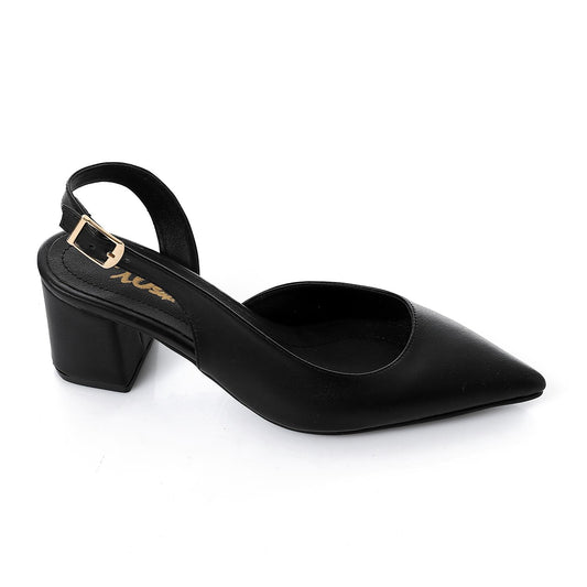 Faux Leather Solid Block Heel Slingback Pumps - Black