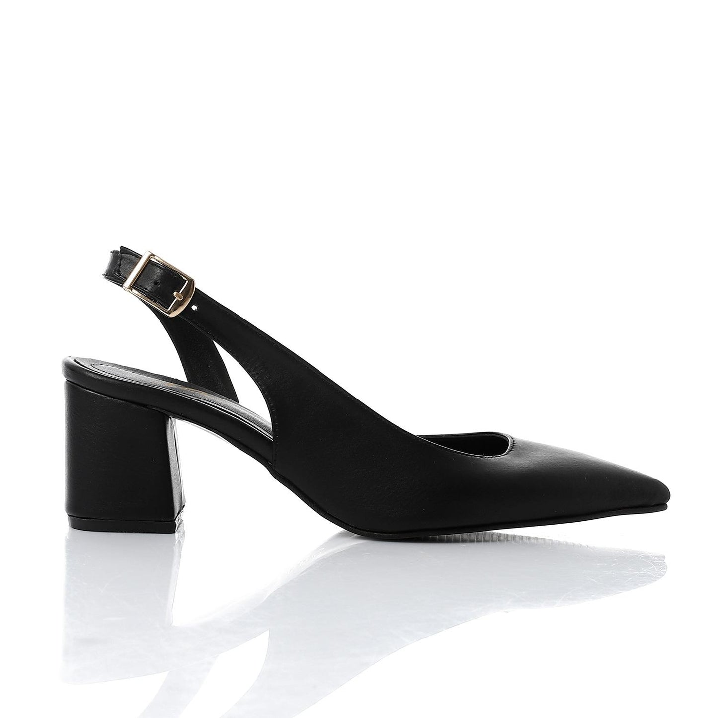 Faux Leather Solid Block Heel Slingback Pumps - Black