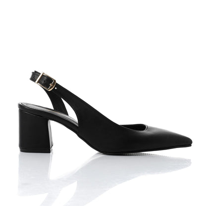 Faux Leather Solid Block Heel Slingback Pumps - Black