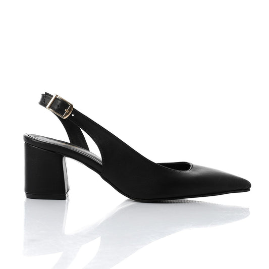 Faux Leather Solid Block Heel Slingback Pumps - Black