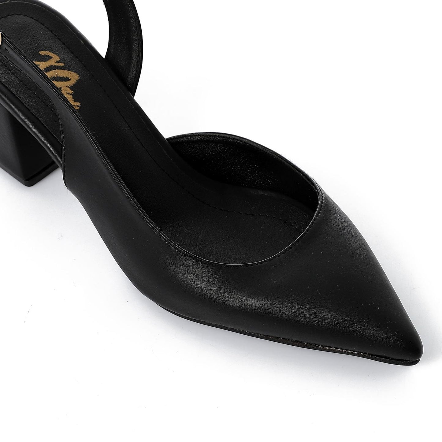 Faux Leather Solid Block Heel Slingback Pumps - Black