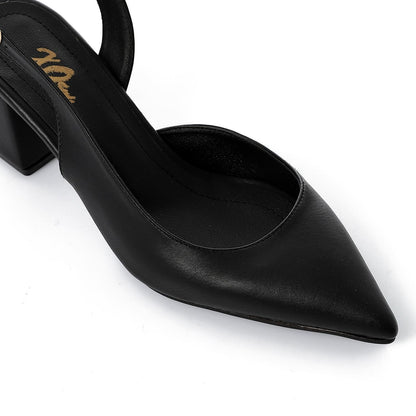 Faux Leather Solid Block Heel Slingback Pumps - Black