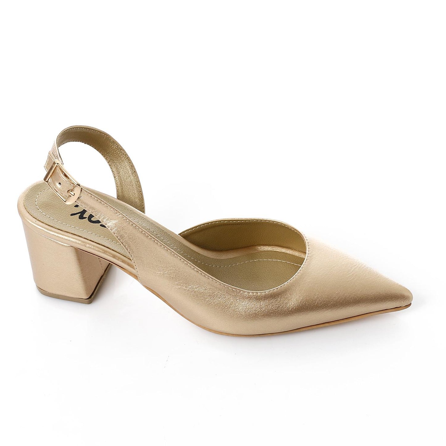Faux Leather Solid Block Heel Slingback Pumps - Gold