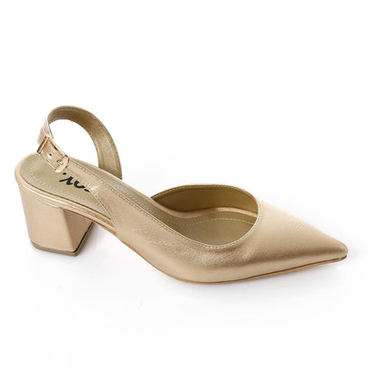 Faux Leather Solid Block Heel Slingback Pumps - Gold